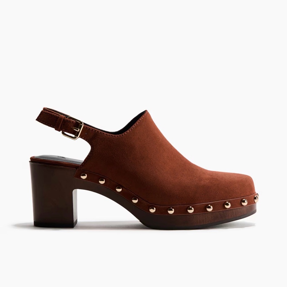 H&M Brown Suede Studded Slingback Clog